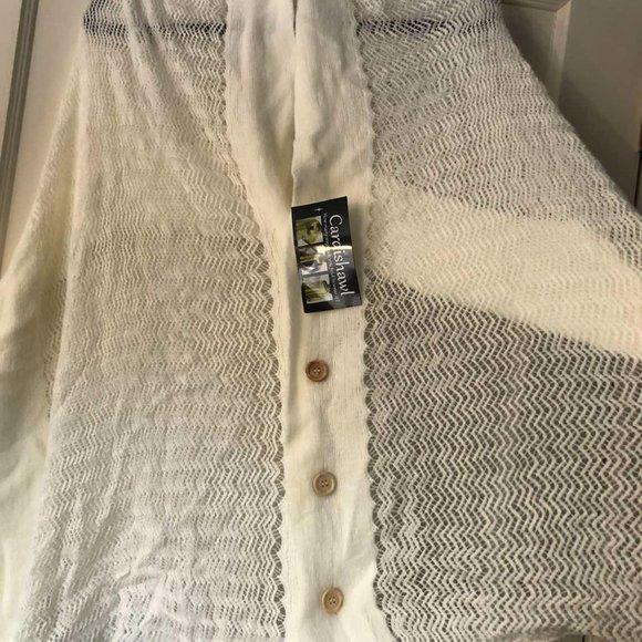 Cream/White "Cardishawl" with button-up front - Picture 5 of 7